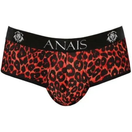 Slip de bain homme fesses ouvertes ANAIS MEN JOCK en microfibre rouge avec imprimé tribal - taille XL