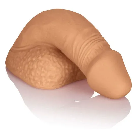 CalExotics soft silicone packer in caramel color with secure harness base for daily discreet wear