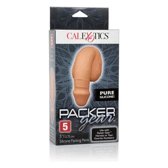 CalExotics soft silicone packer in caramel color with secure harness base for daily discreet wear