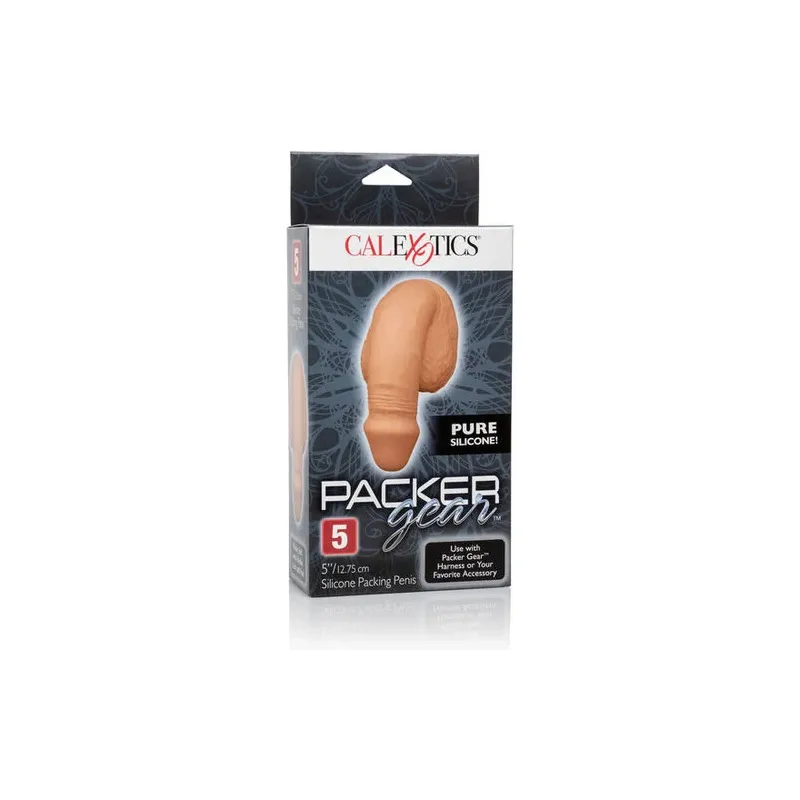 Packer in silicone morbido CalExotics colore caramello con base da imbracatura sicura per uso quotidiano discreto