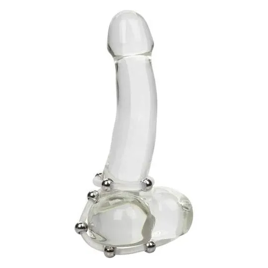 Set di 2 anelli penieni silicone nero perle acciaio CALEXOTICS anelli stimolazione taglie L e XL