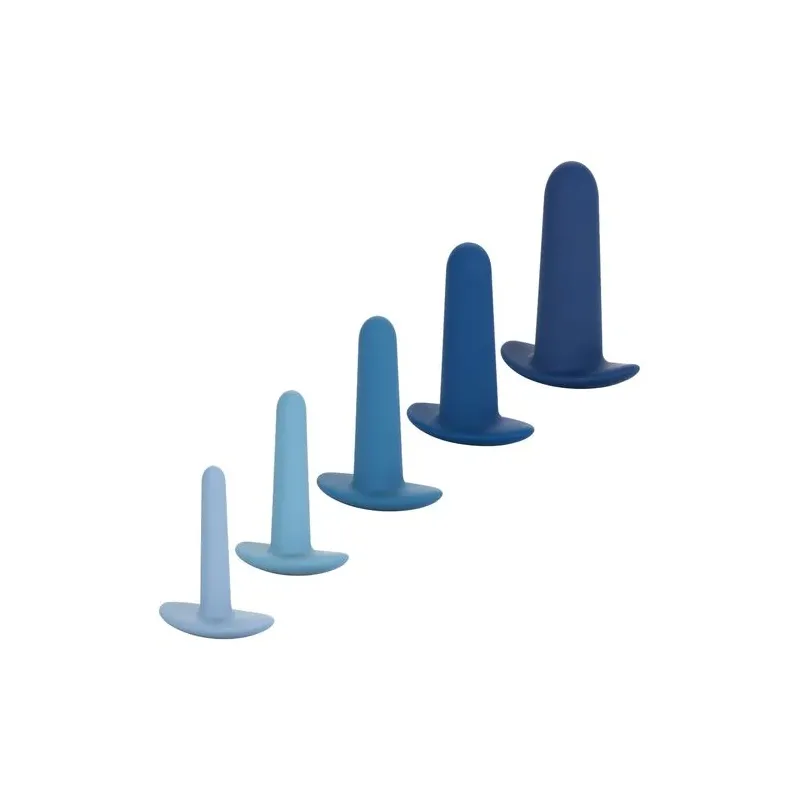 Set d'entraînement anal progressif Calexotics 5 pièces en silicone lisse, tailles croissantes pour découverte anale progressive.