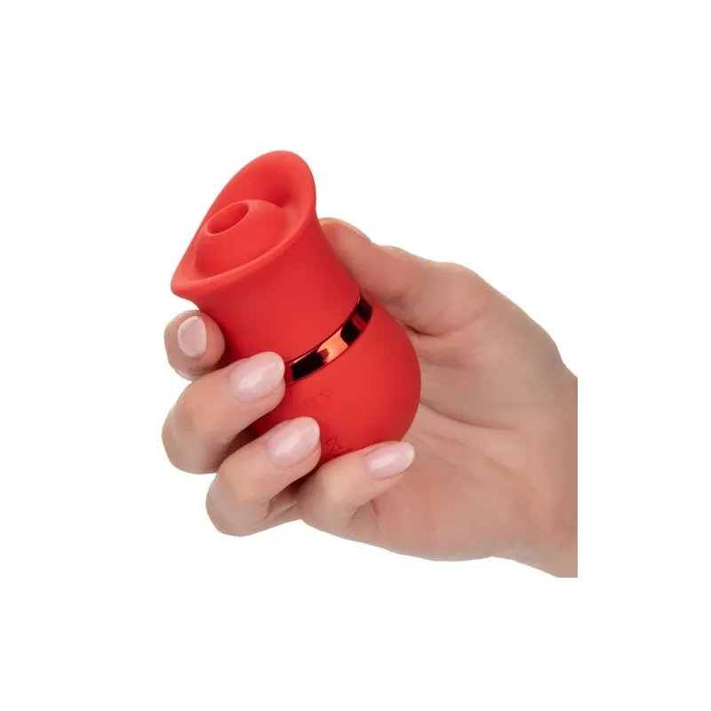 Vibrador y estimulador de succión Calexotics French Kiss Suck & Play en silicona suave, recargable, 24 funciones de placer dual.