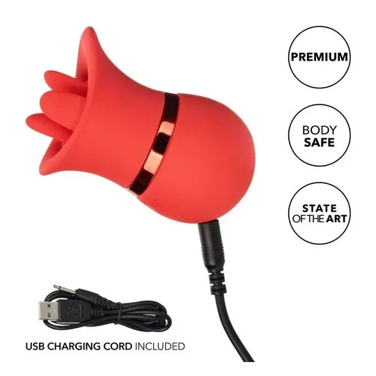 Vibreur et stimulateur à succion Calexotics French Kiss Suck & Play en silicone rose, rechargeable USB, 24 fonctions de plaisir.