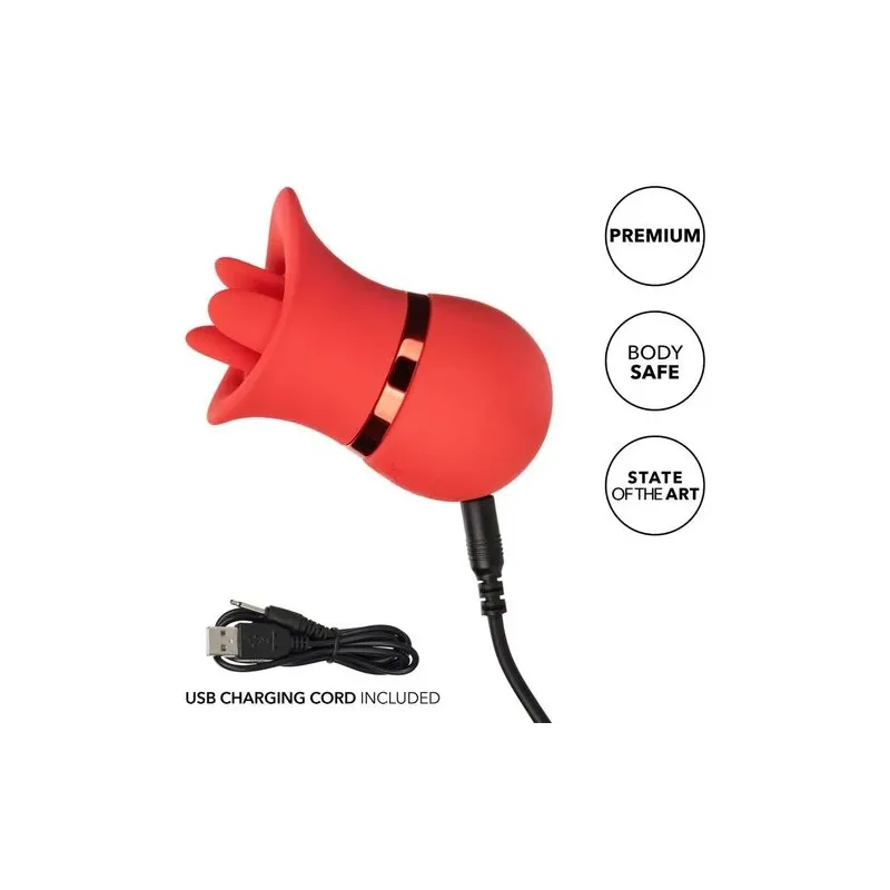 Vibreur et stimulateur à succion Calexotics French Kiss Suck & Play en silicone rose, rechargeable USB, 24 fonctions de plaisir.