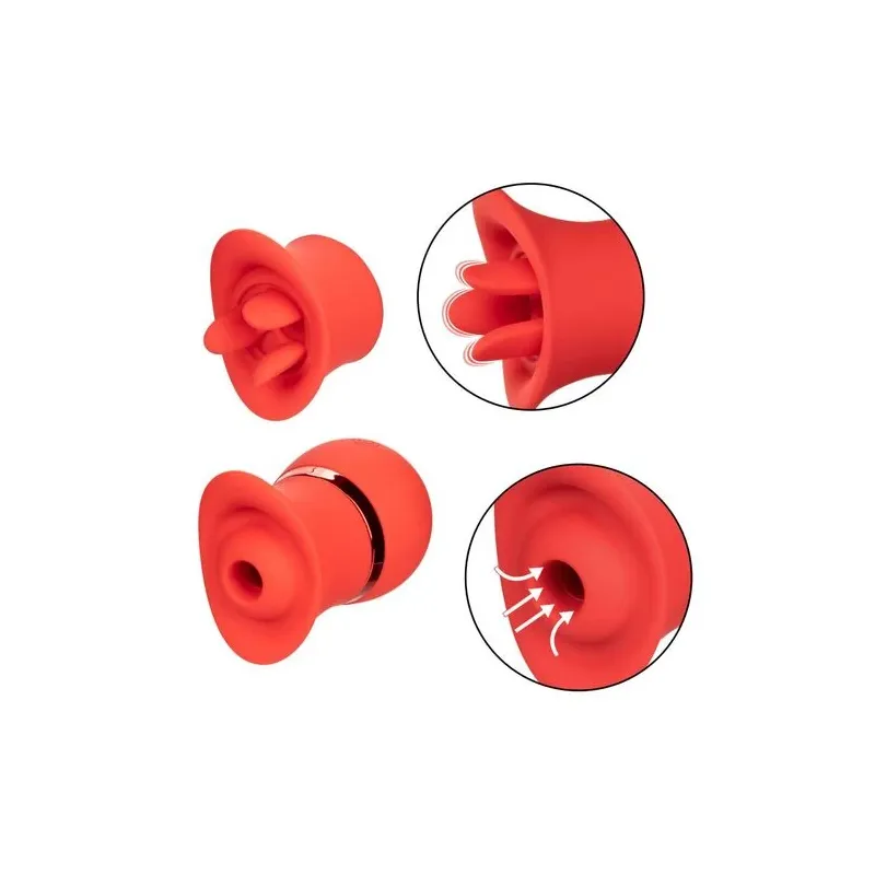 Vibreur et stimulateur à succion Calexotics French Kiss Suck & Play en silicone rose, rechargeable USB, 24 fonctions de plaisir.