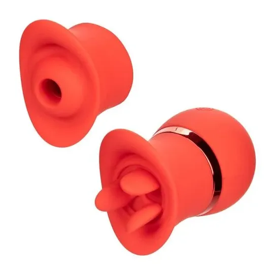 Vibrador y estimulador de succión Calexotics French Kiss Suck & Play en silicona suave, recargable, 24 funciones de placer dual.