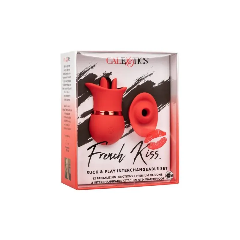 Vibreur et stimulateur à succion Calexotics French Kiss Suck & Play en silicone rose, rechargeable USB, 24 fonctions de plaisir.