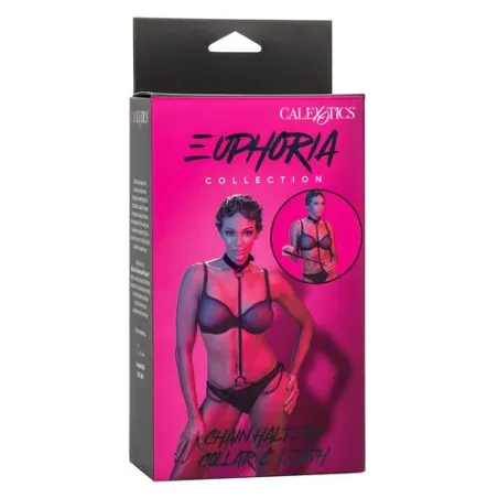 Collare pettorina catena trasformabile CALEXOTICS pelle nera velluto interno fibbia regolabile accessorio BDSM