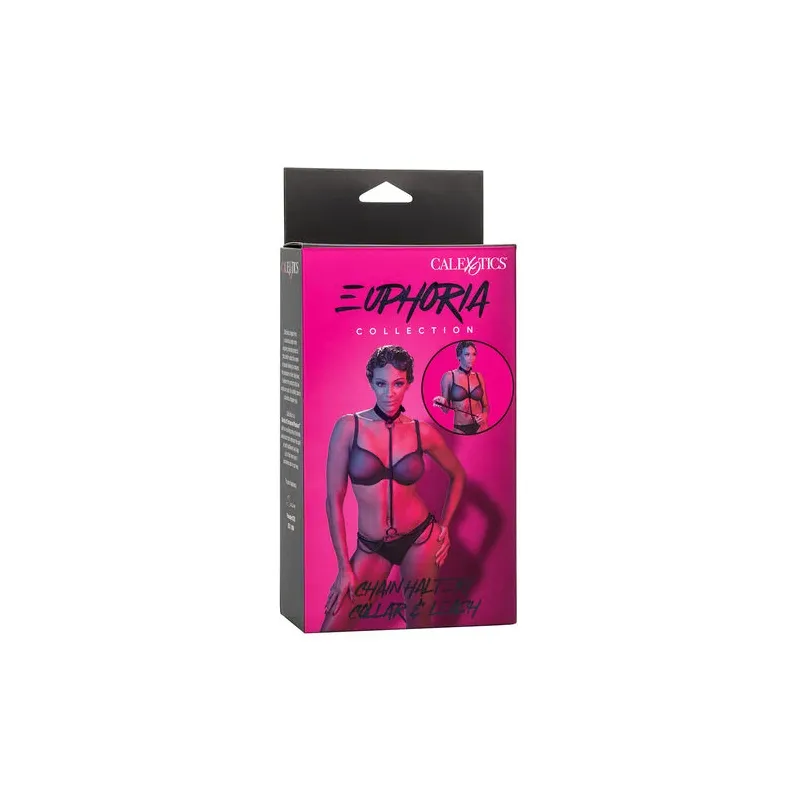 Collare pettorina catena trasformabile CALEXOTICS pelle nera velluto interno fibbia regolabile accessorio BDSM