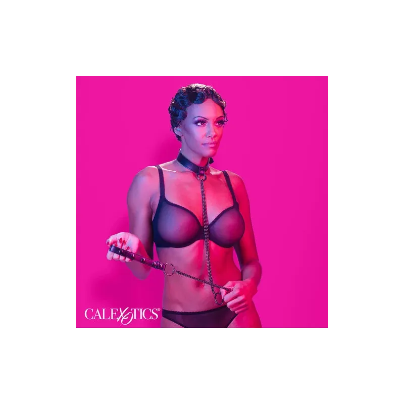 Collare pettorina catena trasformabile CALEXOTICS pelle nera velluto interno fibbia regolabile accessorio BDSM