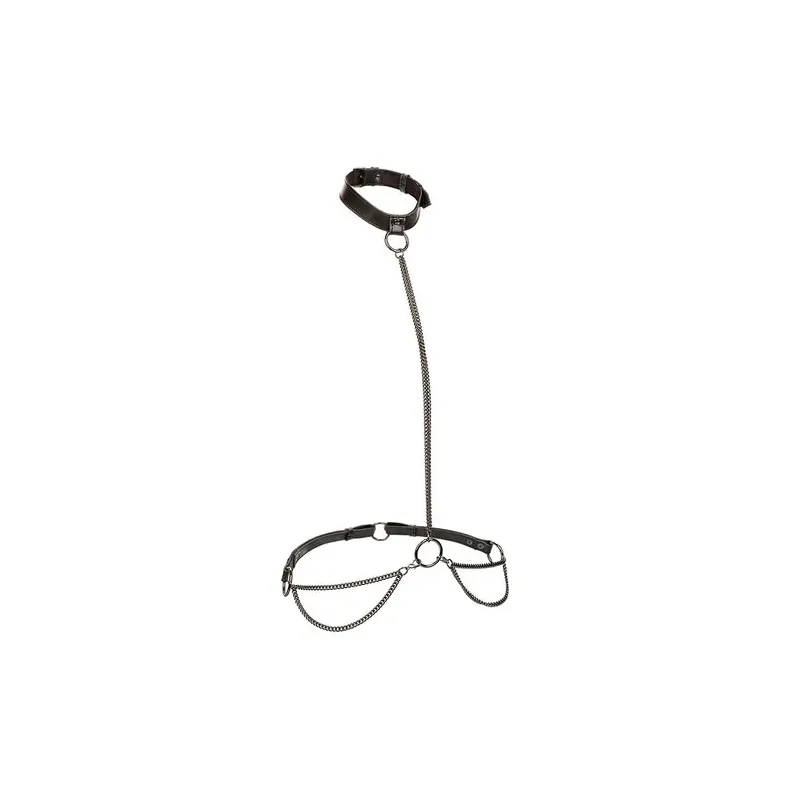Collare pettorina catena trasformabile CALEXOTICS pelle nera velluto interno fibbia regolabile accessorio BDSM