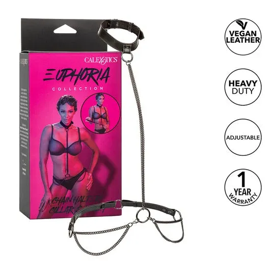 Collare pettorina catena trasformabile CALEXOTICS pelle nera velluto interno fibbia regolabile accessorio BDSM