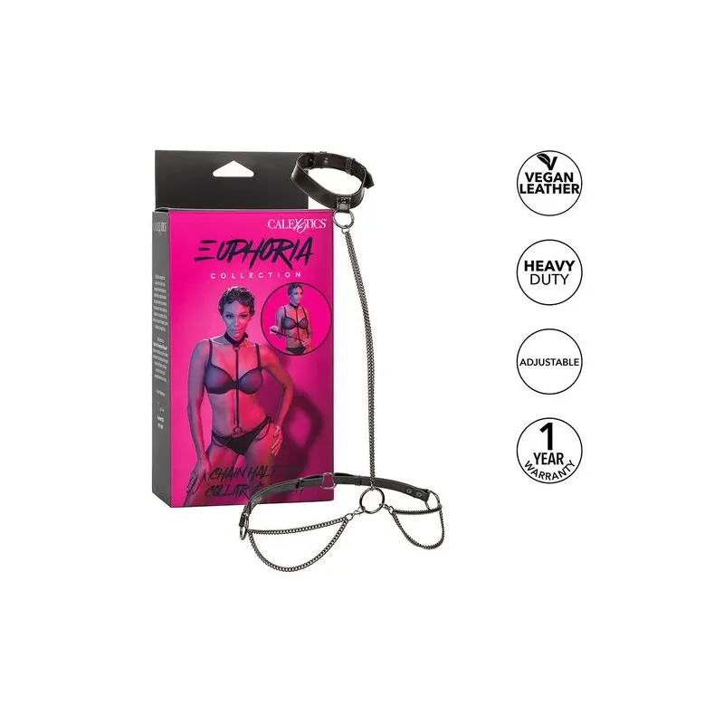 Collare pettorina catena trasformabile CALEXOTICS pelle nera velluto interno fibbia regolabile accessorio BDSM