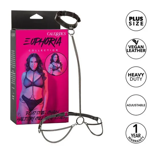 CALEXOTICS Euphoria collar cabestro correa transformable grande terciopelo cuero vegano negro
