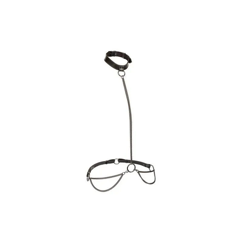 Collier licol laisse transformable CALEXOTICS Euphoria grande taille cuir vegan intérieur velours noir