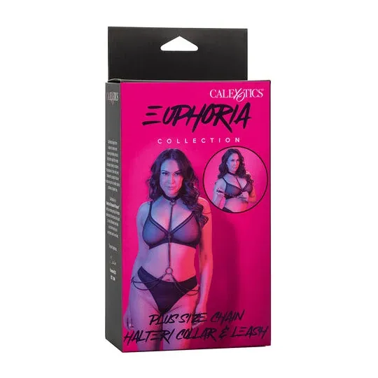 CALEXOTICS Euphoria collare cavezza guinzaglio trasformabile grande velluto pelle vegana nero