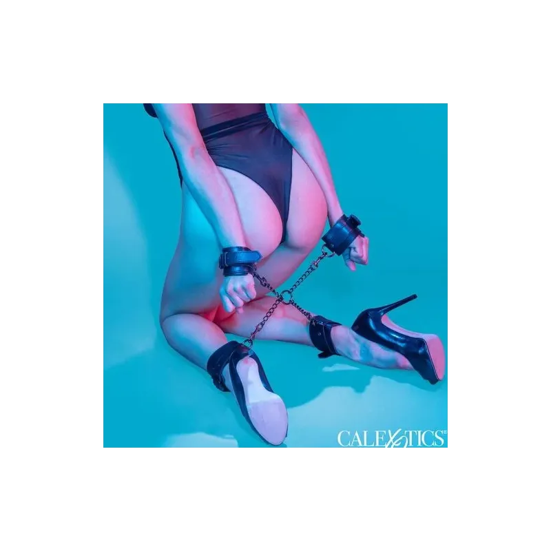 Adjustable hogtie restraint CalExotics with velvet lining and vegan leather