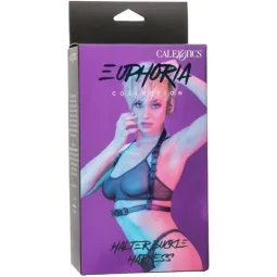 Arnés de licor ajustable negro CalExotics con interior de terciopelo suave y hebilla regulable para sujeción cómoda.