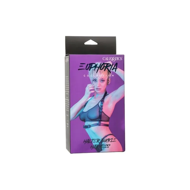Arnés de licor ajustable negro CalExotics con interior de terciopelo suave y hebilla regulable para sujeción cómoda.