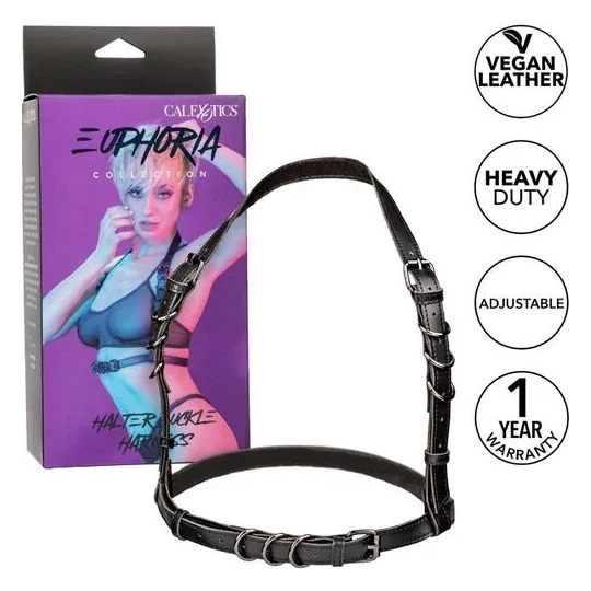 Arnés de licor ajustable negro CalExotics con interior de terciopelo suave y hebilla regulable para sujeción cómoda.