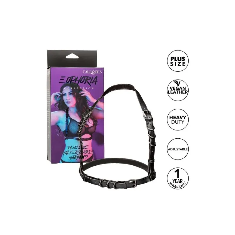 CalExotics Euphoria imbracatura collare taglia grande nero con fibbia regolabile e interno velluto.