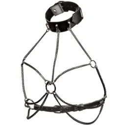 Imbracatura collana a catene nero CALEXOTICS taglia forte, interno velluto, esterno pelle vegana, fibbia regolabile.