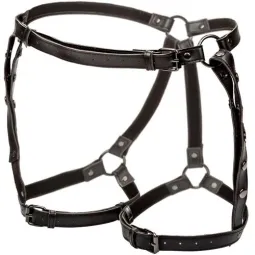 Imbracatura da coscia CalExotics Euphoria taglia grande, pelle vegana nera, interno velluto, doppio imbottitura.