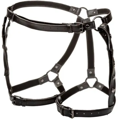 Imbracatura da coscia CalExotics Euphoria taglia grande, pelle vegana nera, interno velluto, doppio imbottitura.