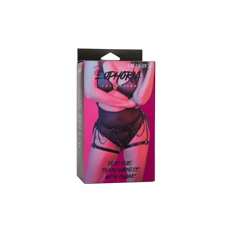 Harnais de cuisse multichaînes premium grande taille CALEXOTICS, cuir végétalien noir, boucles réglables", "en": "CALEXOTICS pre