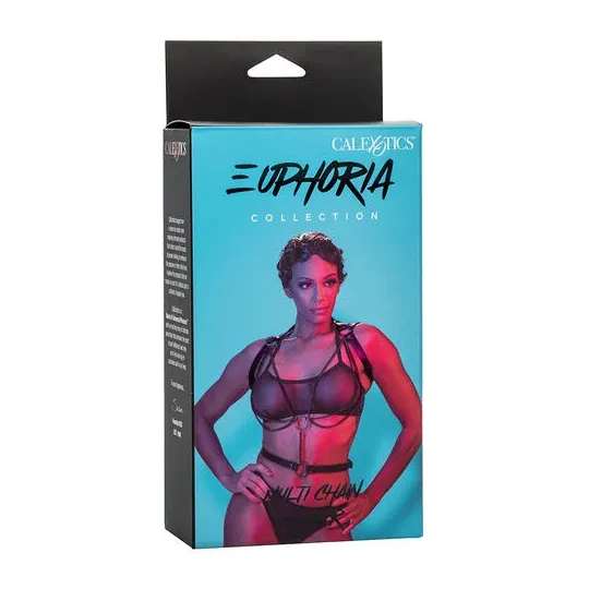 CALEXOTICS Euphoria imbracatura collare multicatena premium pelle vegana nera rivestimento in velluto morbido