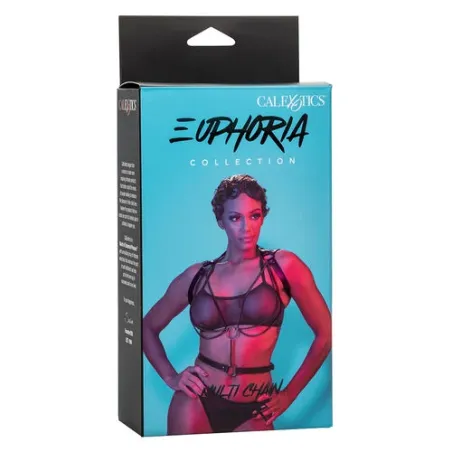 CALEXOTICS Euphoria imbracatura collare multicatena premium pelle vegana nera rivestimento in velluto morbido