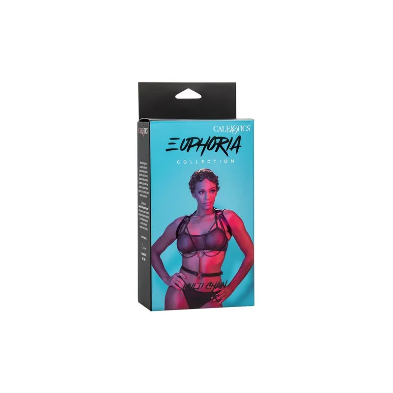 CALEXOTICS Euphoria imbracatura collare multicatena premium pelle vegana nera rivestimento in velluto morbido