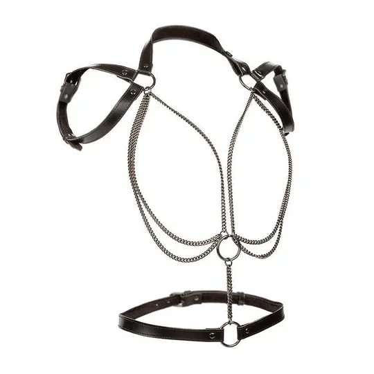 CALEXOTICS Euphoria imbracatura collare multicatena premium pelle vegana nera rivestimento in velluto morbido