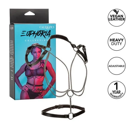CALEXOTICS Euphoria imbracatura collare multicatena premium pelle vegana nera rivestimento in velluto morbido