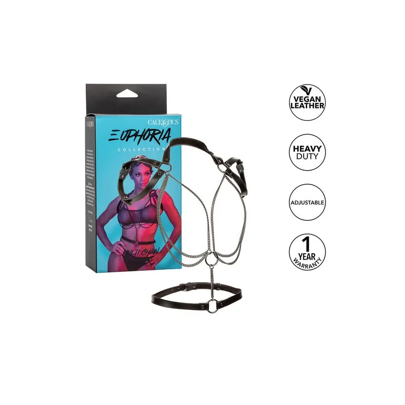 CALEXOTICS Euphoria imbracatura collare multicatena premium pelle vegana nera rivestimento in velluto morbido