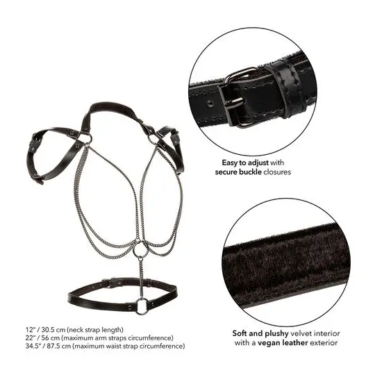 CALEXOTICS Euphoria imbracatura collare multicatena premium pelle vegana nera rivestimento in velluto morbido