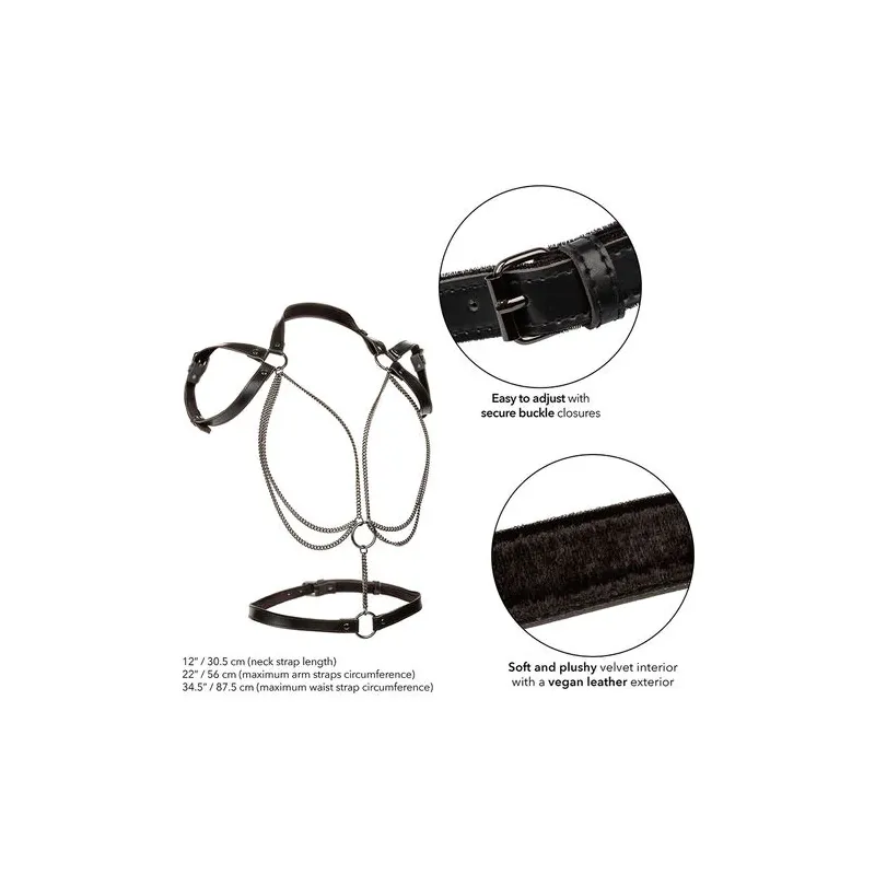 CALEXOTICS Euphoria imbracatura collare multicatena premium pelle vegana nera rivestimento in velluto morbido