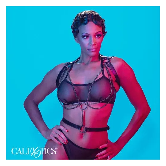 CALEXOTICS Euphoria imbracatura collare multicatena premium pelle vegana nera rivestimento in velluto morbido