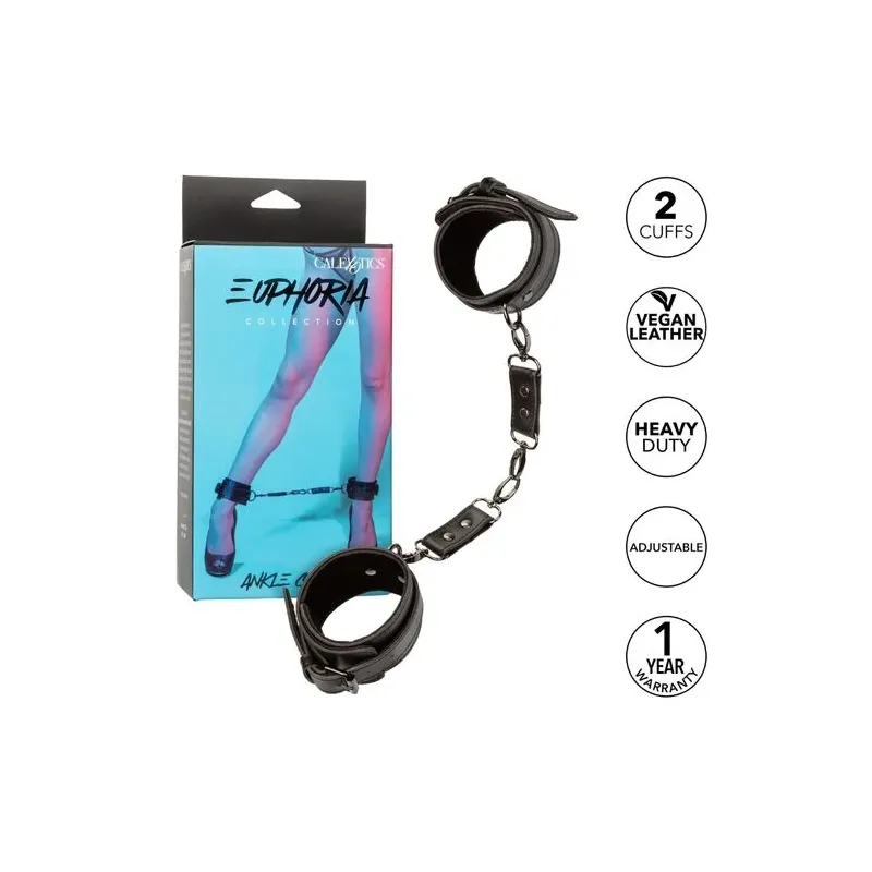 Manette per caviglie CalExotics Euphoria regolabili in pelle vegana e velluto, con anelli a D e bottoni a pressione.