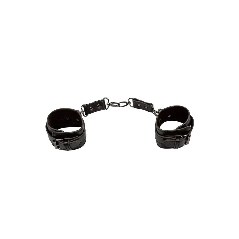 Manette per caviglie CalExotics Euphoria regolabili in pelle vegana e velluto, con anelli a D e bottoni a pressione.