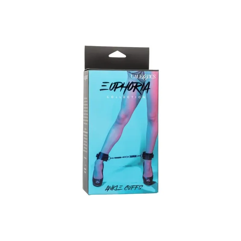 Manette per caviglie CalExotics Euphoria regolabili in pelle vegana e velluto, con anelli a D e bottoni a pressione.