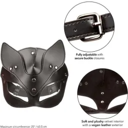 Maschera da gatto regolabile CalExotics in pelle vegana nera, interno velluto, chiusura a fibbia, per giochi BDSM