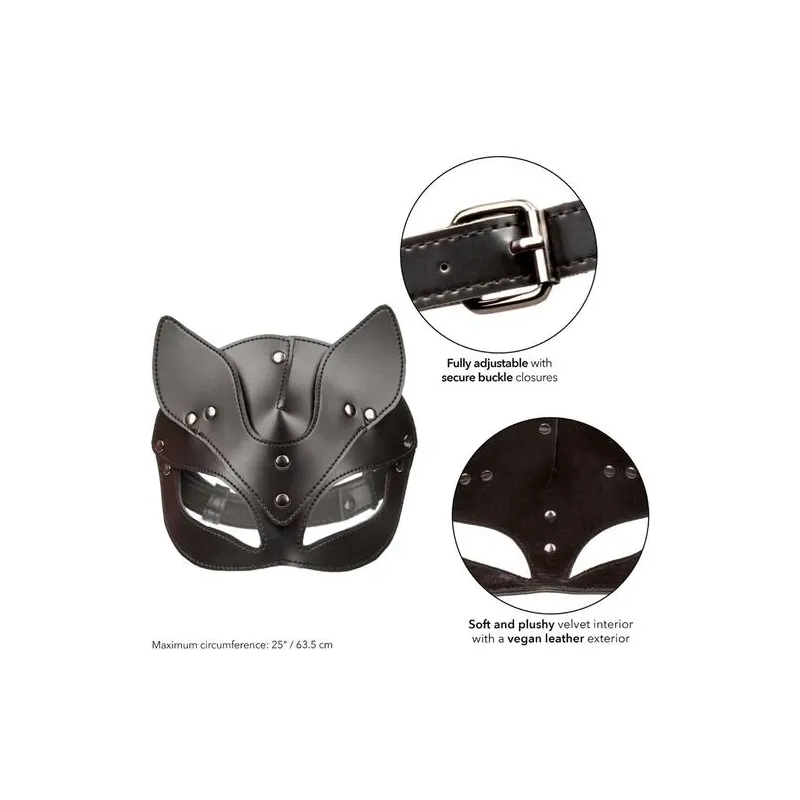 Maschera da gatto regolabile CalExotics in pelle vegana nera, interno velluto, chiusura a fibbia, per giochi BDSM