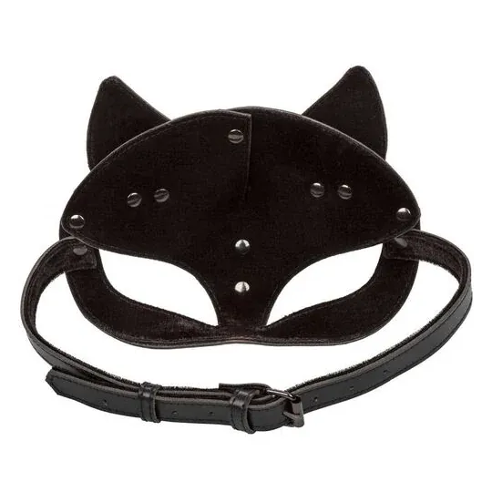 Maschera da gatto regolabile CalExotics in pelle vegana nera, interno velluto, chiusura a fibbia, per giochi BDSM