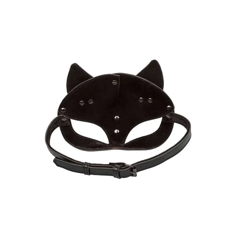 Maschera da gatto regolabile CalExotics in pelle vegana nera, interno velluto, chiusura a fibbia, per giochi BDSM