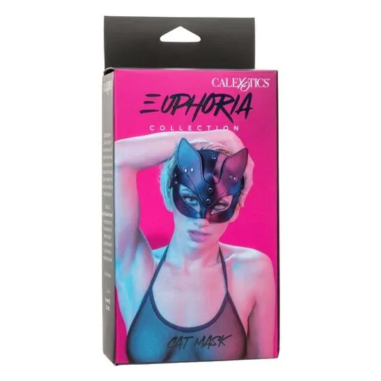 Maschera da gatto regolabile CalExotics in pelle vegana nera, interno velluto, chiusura a fibbia, per giochi BDSM