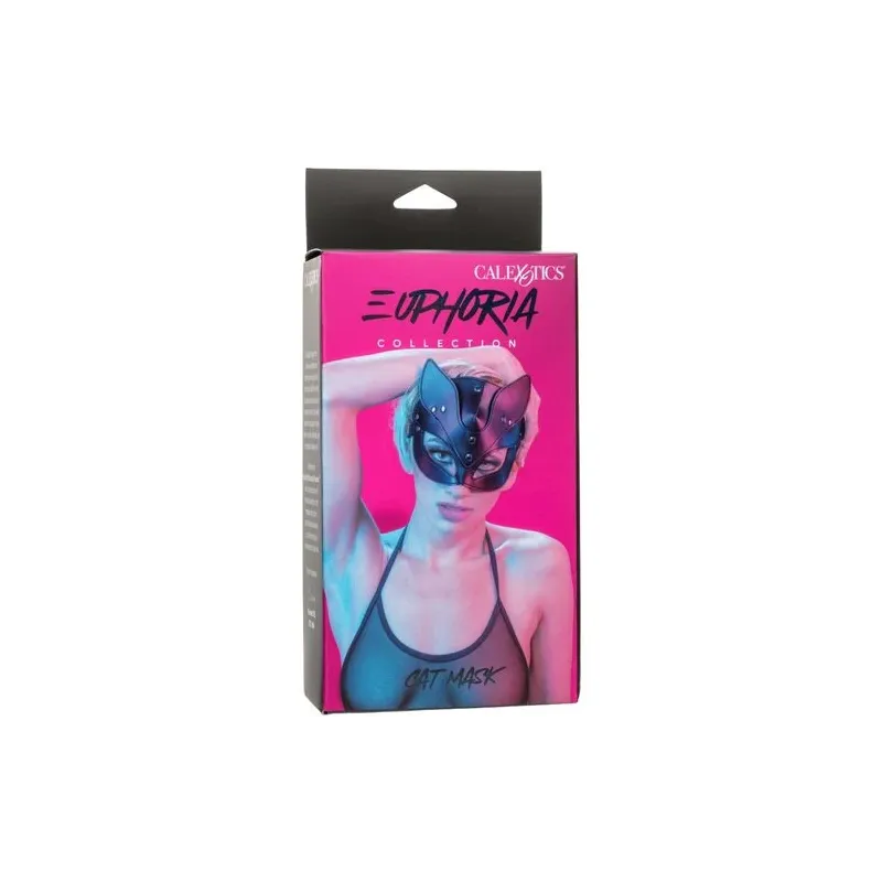 Maschera da gatto regolabile CalExotics in pelle vegana nera, interno velluto, chiusura a fibbia, per giochi BDSM
