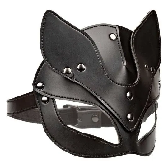 Maschera da gatto regolabile CalExotics in pelle vegana nera, interno velluto, chiusura a fibbia, per giochi BDSM