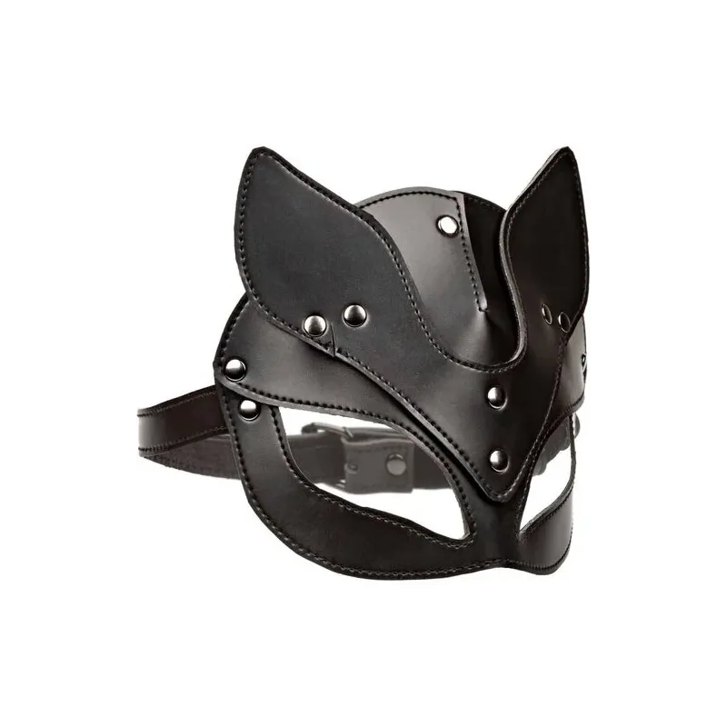 Maschera da gatto regolabile CalExotics in pelle vegana nera, interno velluto, chiusura a fibbia, per giochi BDSM